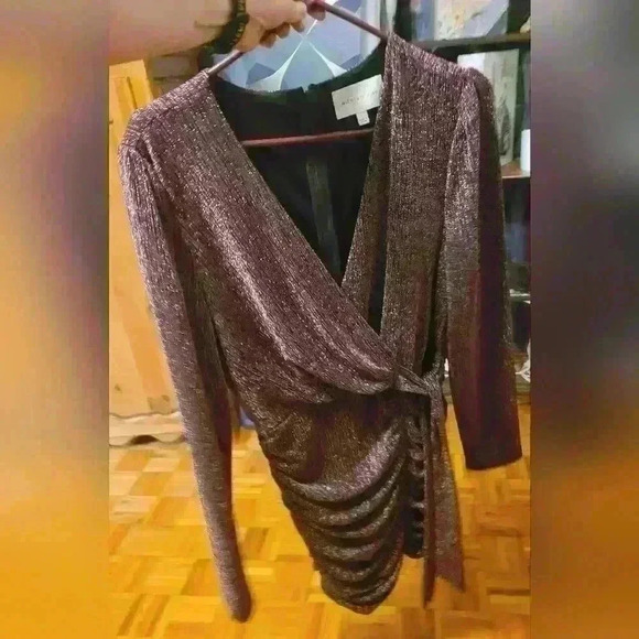 Adelyn  Rae | Pink Metallic Wrap-Front Mini Dress, Size L - Picture 5 of 5